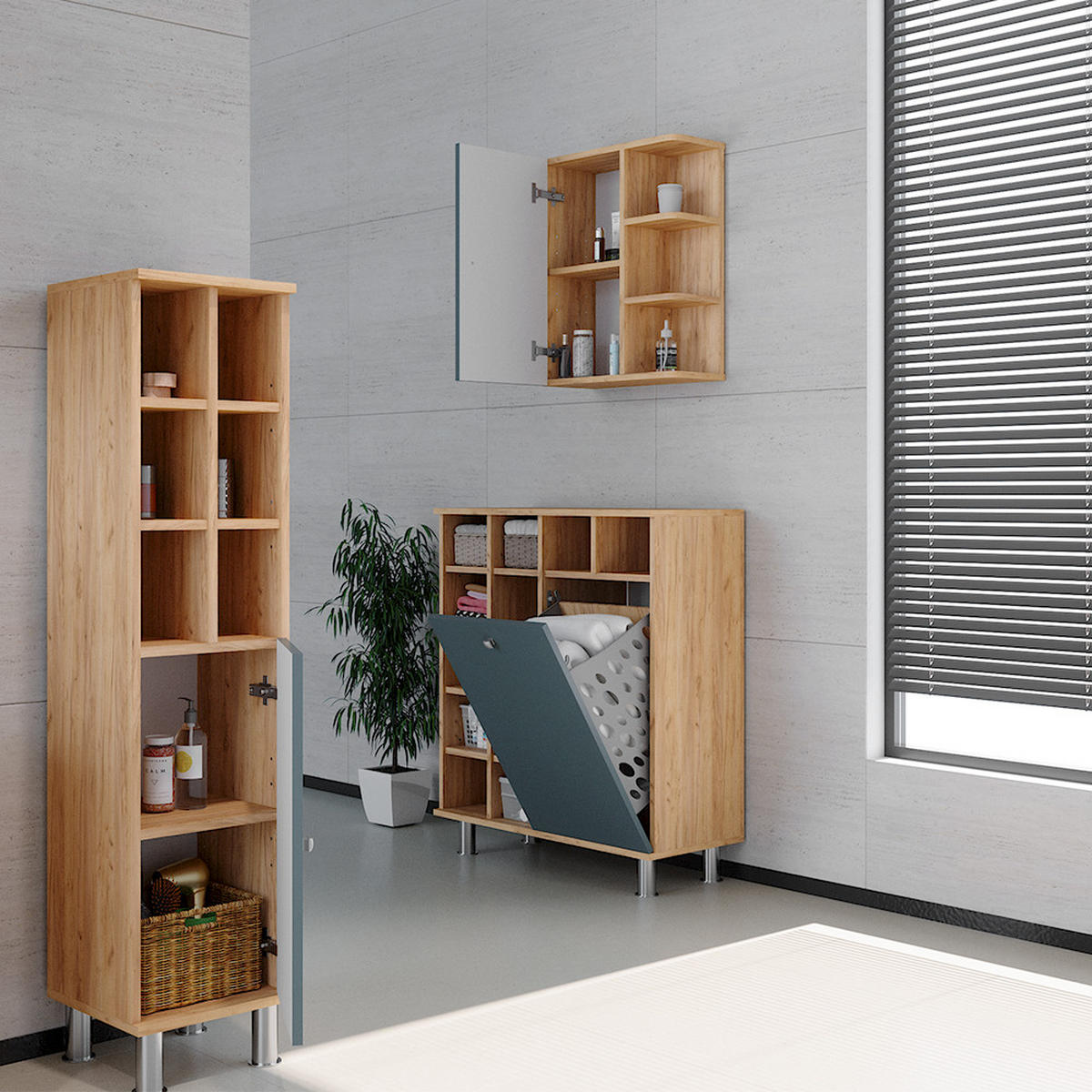 BADSCHRANK Fynn Grün 47.2 x 59.2 cm - Grün, Holzwerkstoff (47.2/59.2/21cm) - Vicco