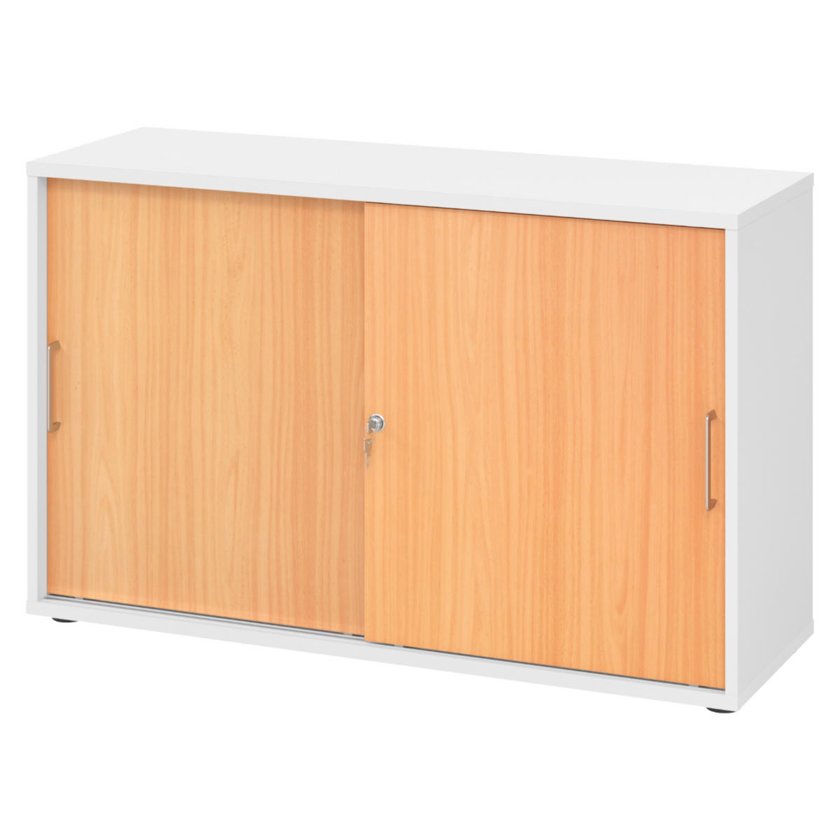 SCHIEBETÜRENSCHRANK - 2 Ordnerhöhen 40/120/74,8 cm in Weiß/Buchefarben Bügelgriff (Metall) - Buchefarben/Weiß, Holzwerkstoff (120/74.8/40cm) - bümö