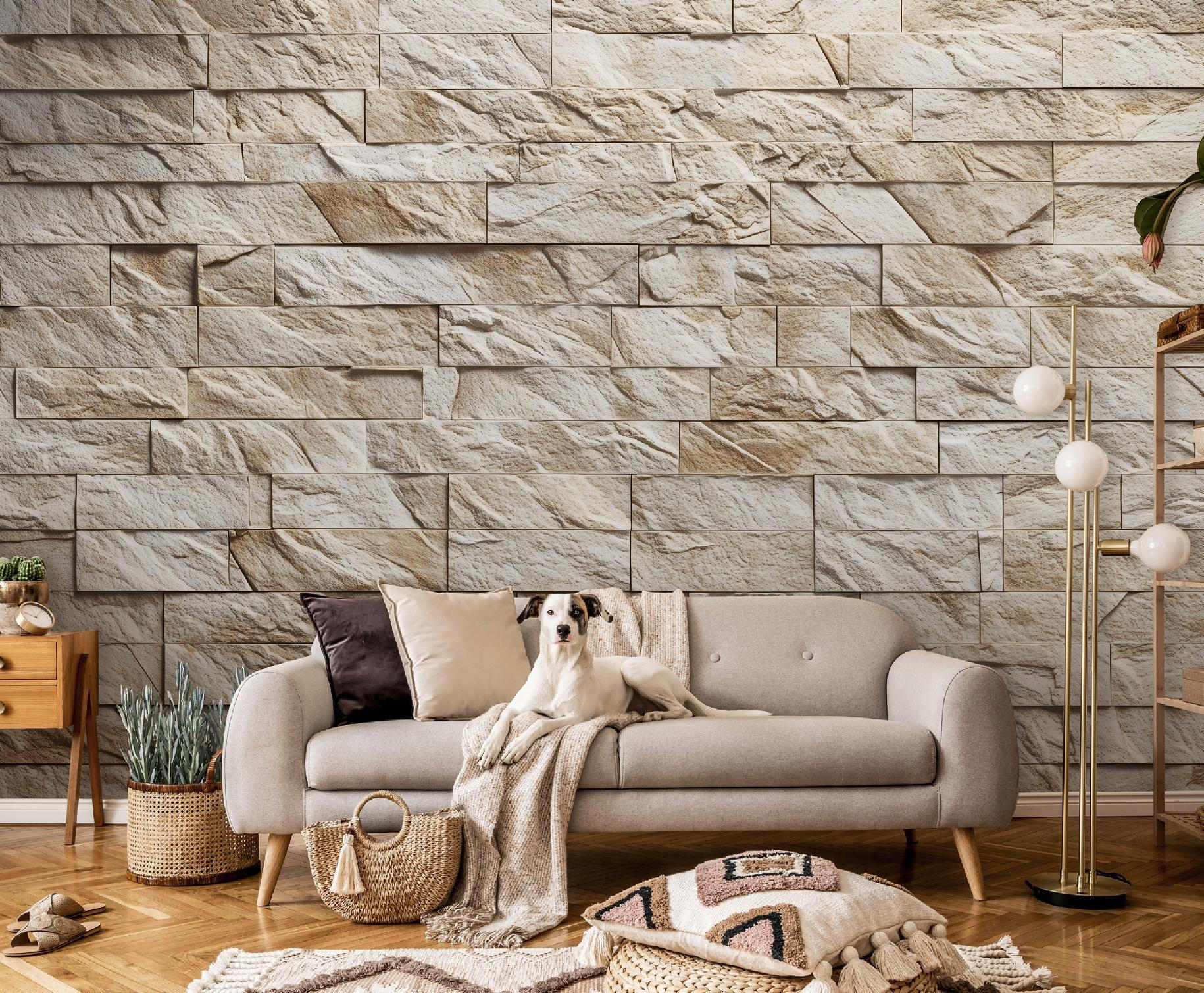 FOTOTAPETE Ziegel Wand Beige 400x280 cm - Multicolor, Papier (400/280cm) - Wallarena