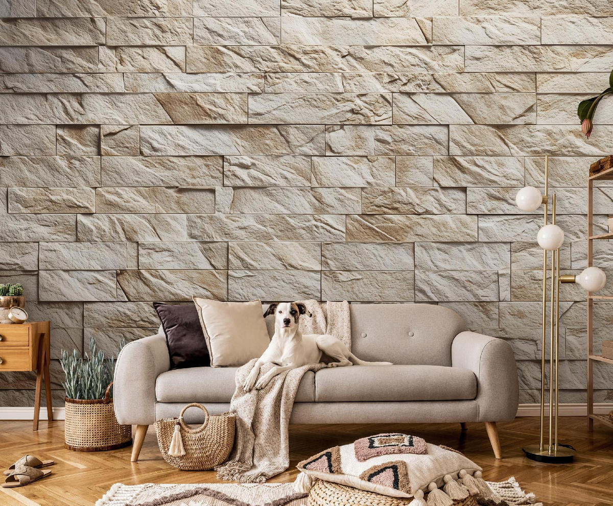 FOTOTAPETE Ziegel Wand Beige 400x280 cm - Multicolor, Papier (400/280cm) - Wallarena