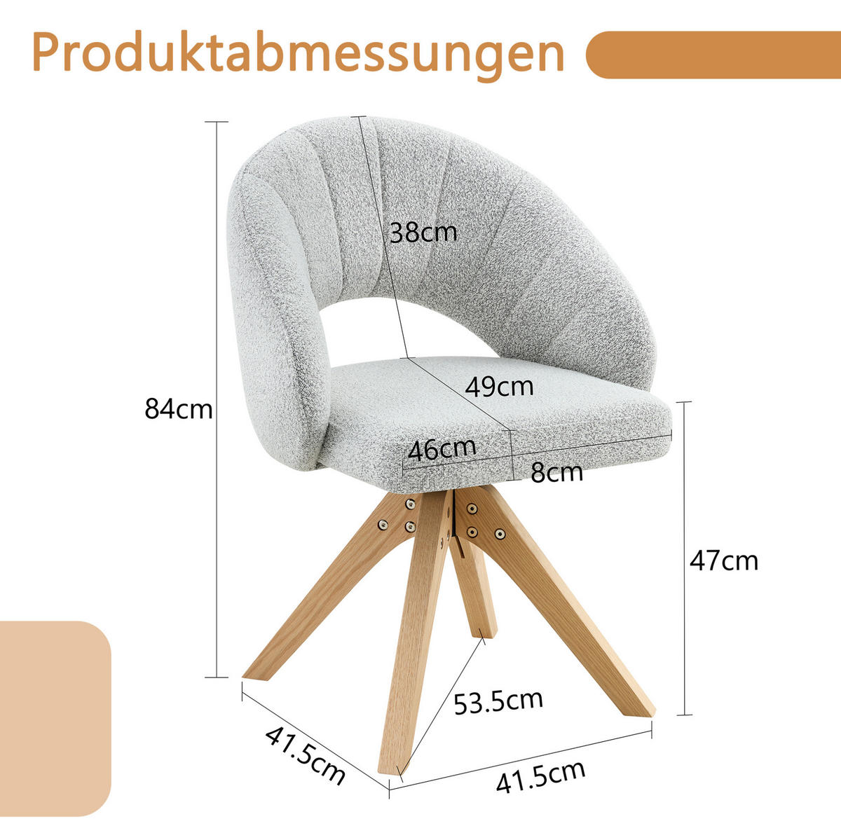ESSZIMMERSTUHL 2er-Set drehbar 84 cm Samt Light Gray mit Massivholzbeinen - Hellgrau, Holz (49/84/46cm) - Meubliv