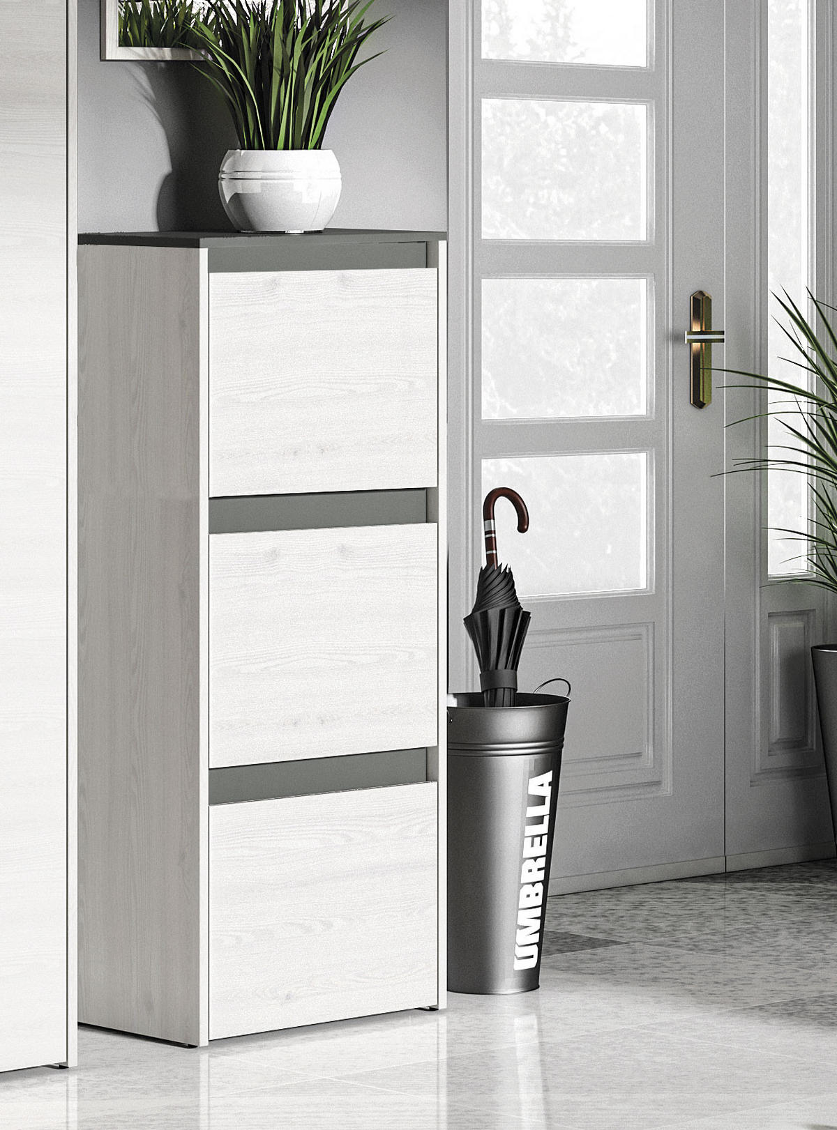SCHUHSCHRANK Hyga Pinie weiß / anthrazit 50 / 34 / 125cm - Weiß/Grau, Holz/Holzwerkstoff (50/125/34cm) - Feldmann-Wohnen
