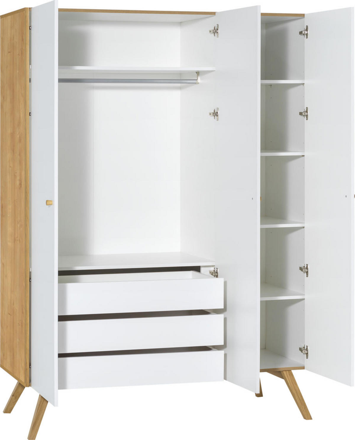 KLEIDERSCHRANK 3-TÜRIG NATURE - Weiß, Holzwerkstoff (150/207.5/58cm) - Vox Möbel