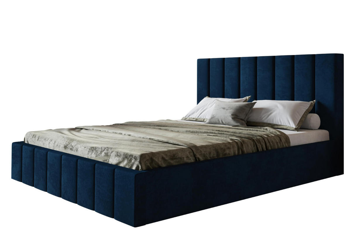 BETT 200x200 - Polsterbett mit Bettkasten und Metallrahmen - Modern Betten - Glatter Kronos-Stoff- Kollektion Toledo - Blau - Blau, Holz/Textil (200/200cm) - Alpi-Möbel