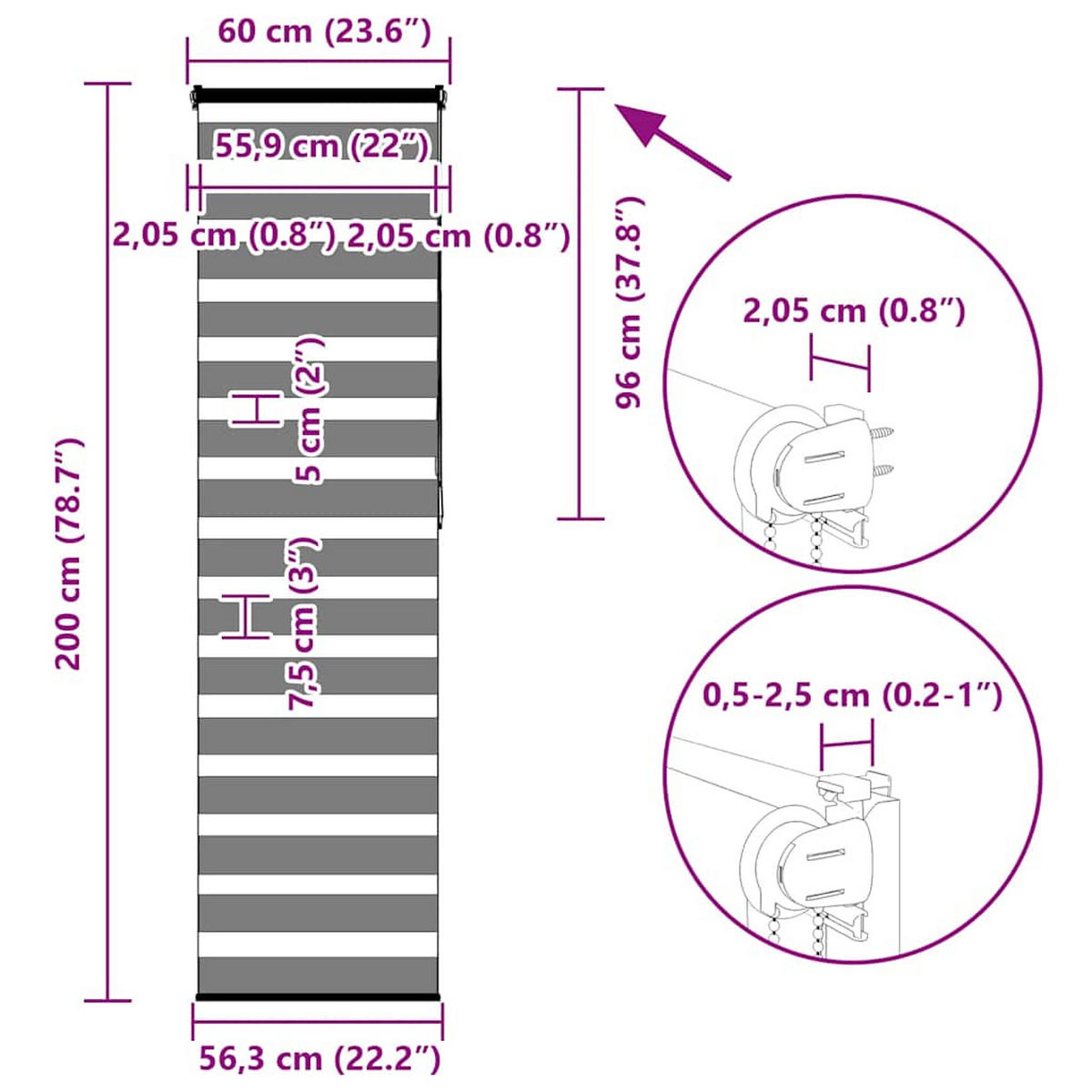 DOPPELROLLO 60/200 cm Stoffbreite 55,9 cm aus Polyester Weiß - Weiß, Textil (60/200cm) - vidaXL