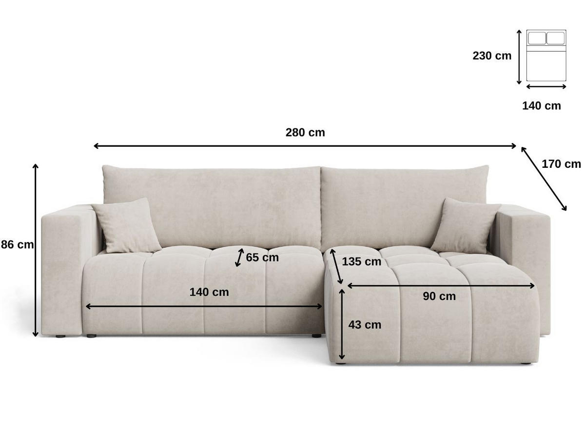 ECKSOFA Neva Ecru - Ecru, Holz/Textil (280/170cm) - Graingold