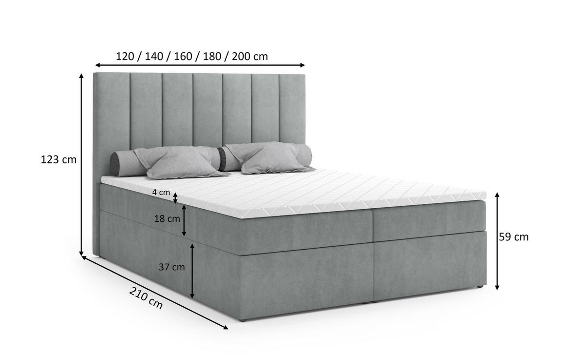 BOXSPRINGBETT HUGO, 160 x 200 cm, Bettkasten, H4, ecru - Ecru, Textil (160/200cm) - Labett