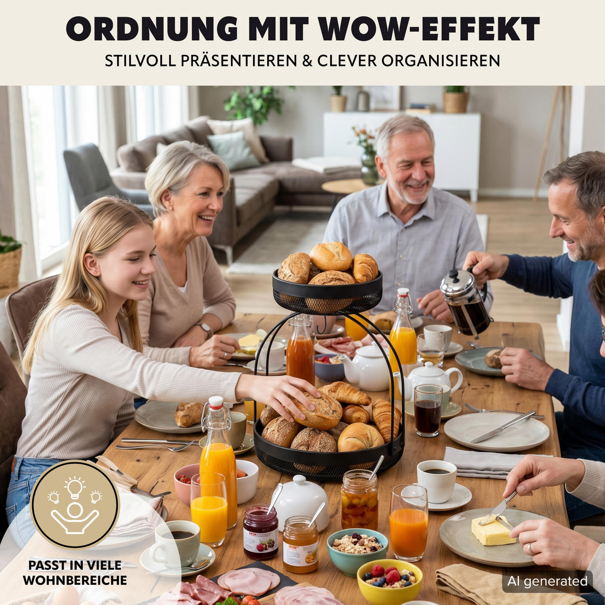 OBSTETAGERE mit Bananenhalter, schwarz, rund - Schwarz, Metall (30/38.5cm) - eluno