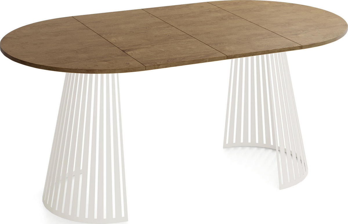 ESSTISCH Naro rund ausziehbar mit Lamellen-Metallgestell in Beige Kaschmir, Braun 100-180/100/76 cm - Kaschmir/Alteiche, Holzwerkstoff/Metall (100/100/76cm) - WFL GROUP