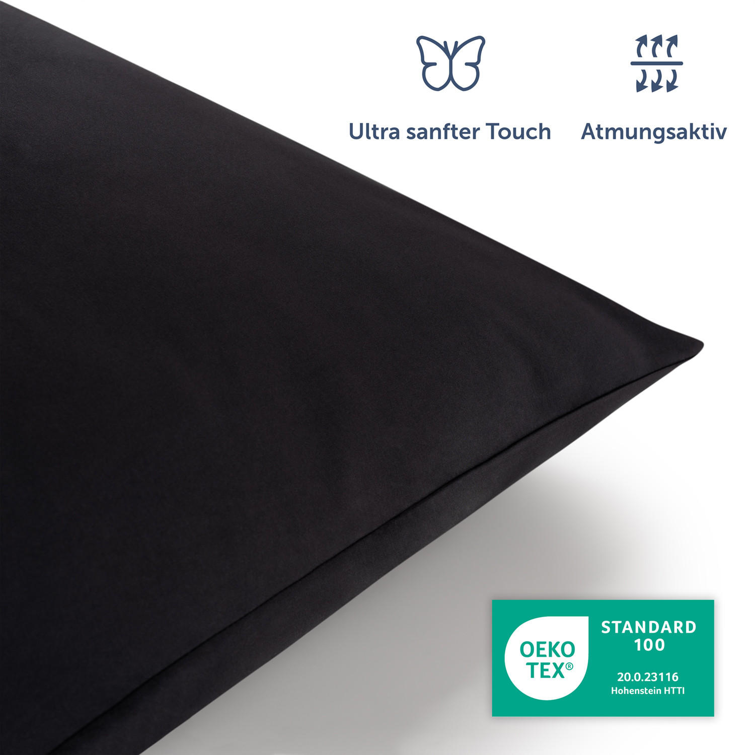 BETTWÄSCHE 3-teilig, 155/200 cm & 2x 80/80 cm, Schwarz - Schwarz, Textil (155/200cm) - Blumtal