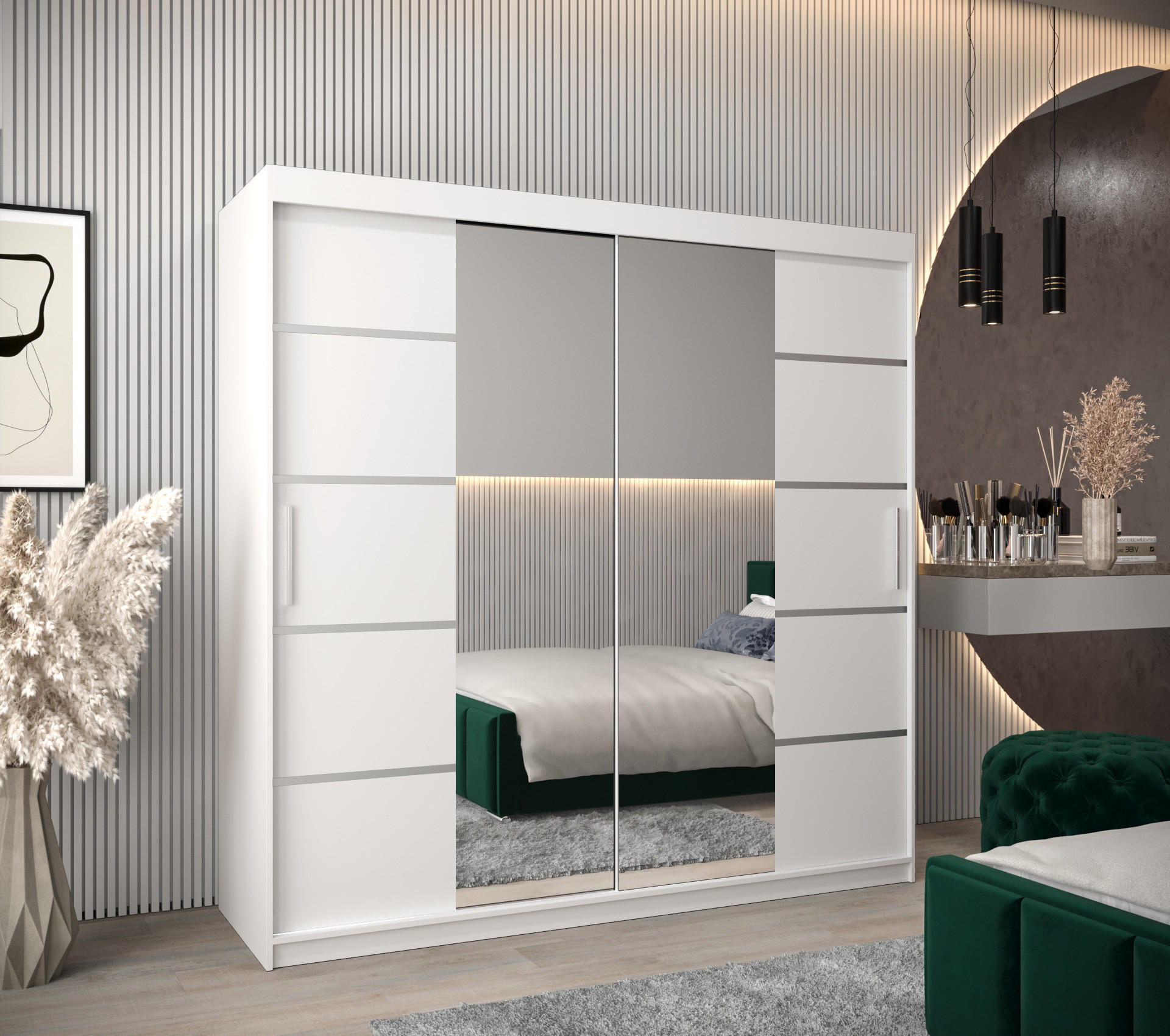 SCHWEBETÜRENSCHRANK 200/200/62 2-türig - Silberfarben/Weiß, Holz/Kunststoff (200/200/62cm) - MÖBEL KRYSPOL