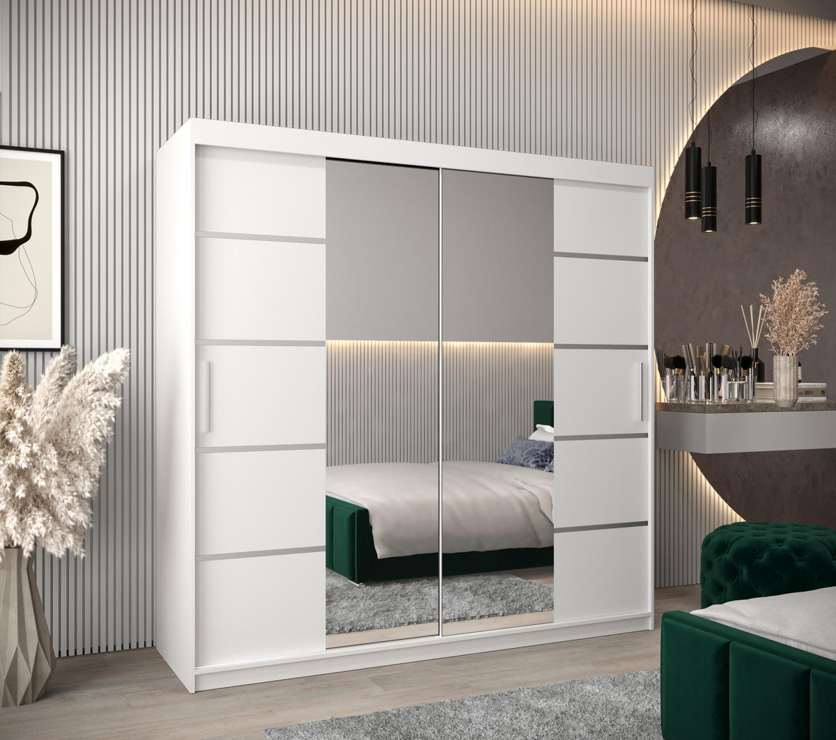 SCHWEBETÜRENSCHRANK 200/200/62 2-türig - Silberfarben/Weiß, Holz/Kunststoff (200/200/62cm) - Abiks Möbel