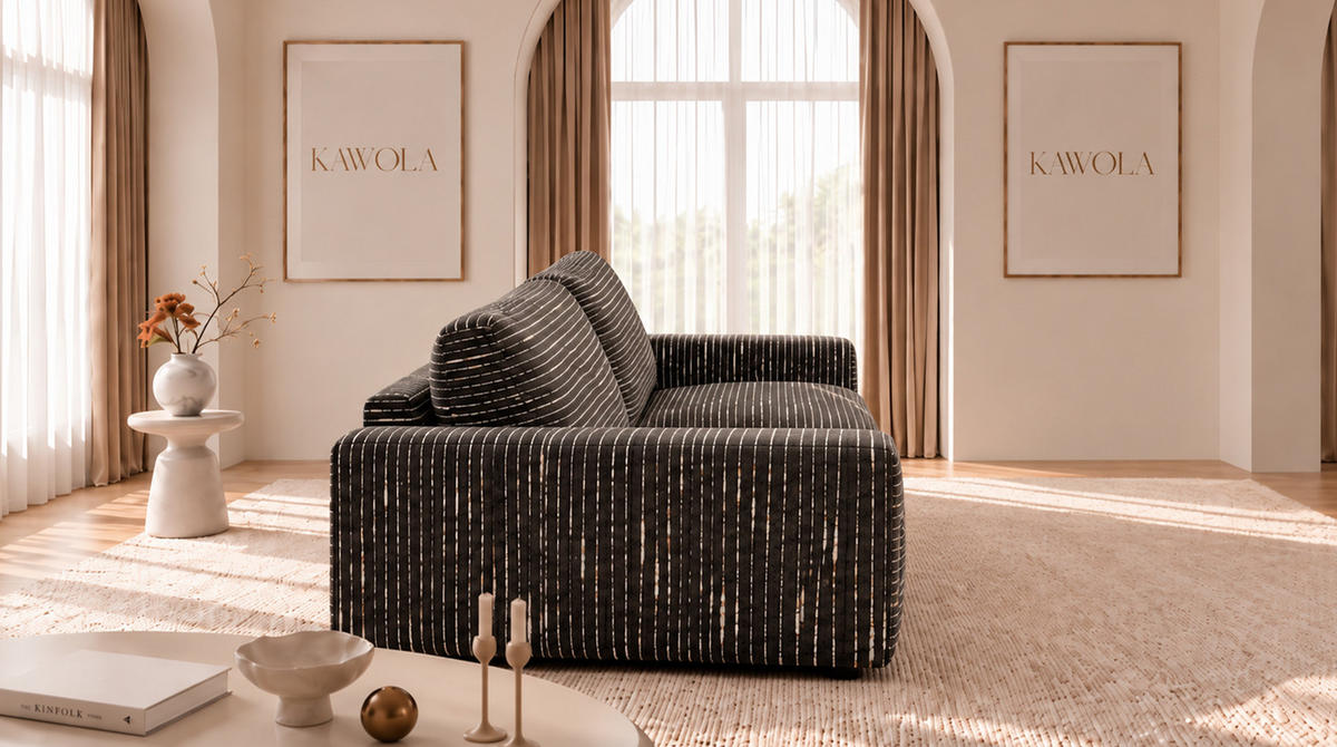 SOFA MARLIN Braun Flachgewebe - Dunkelbraun/Schwarz, Kunststoff/Textil (262/80/100cm) - KAWOLA