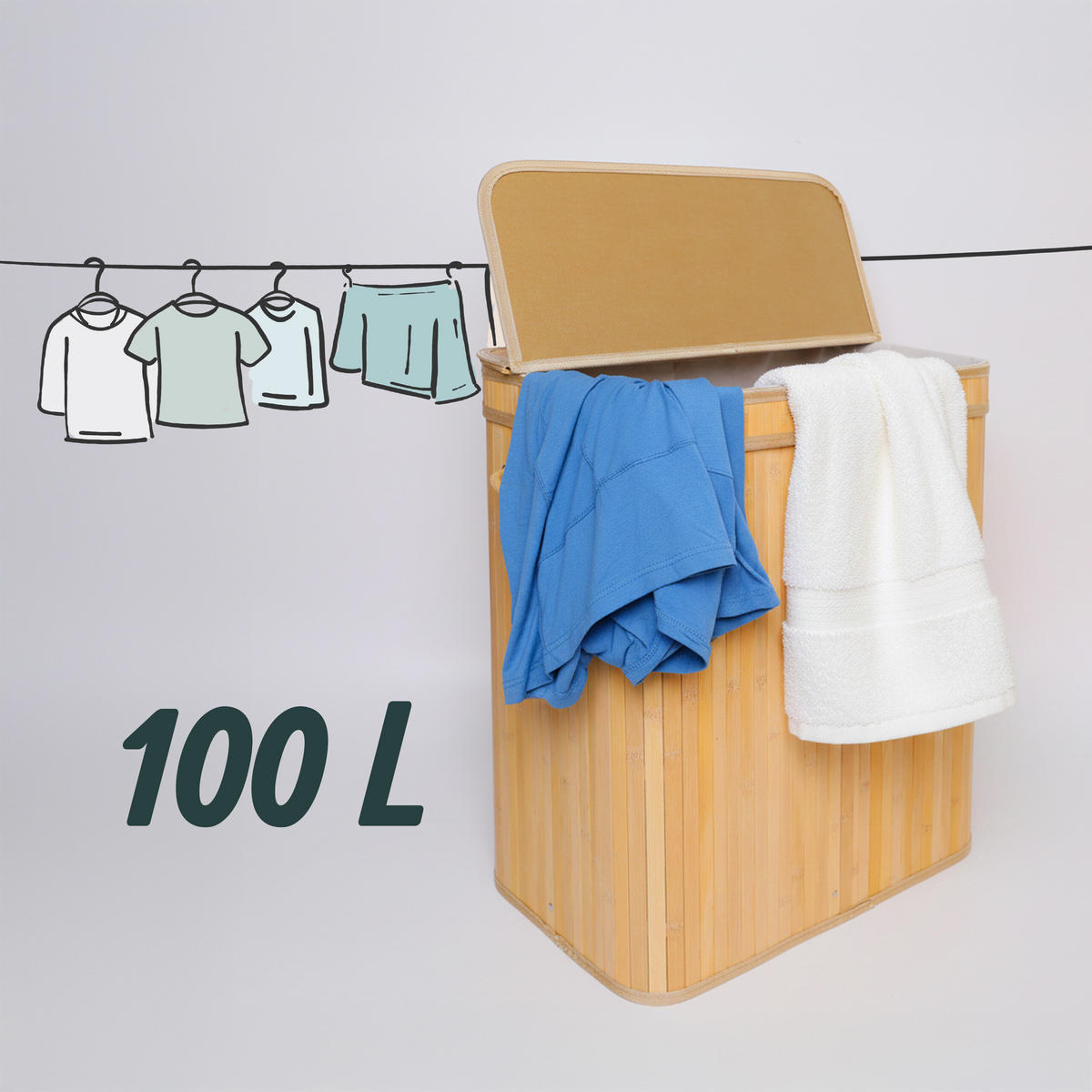 KÔŠ na prádlo - svetlohnedá, drevo/textil (32/52/63cm) - Relaxdays