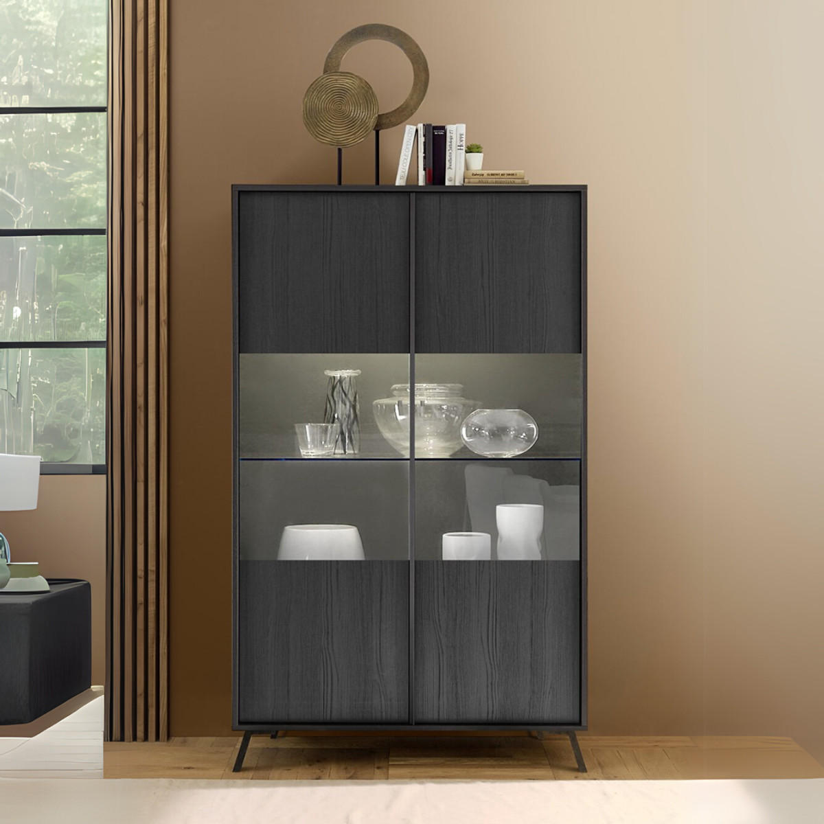 VITRINE 2 Türen H174 cm - City - Schwarz, Holzwerkstoff (40/174/104cm) - Calicosy