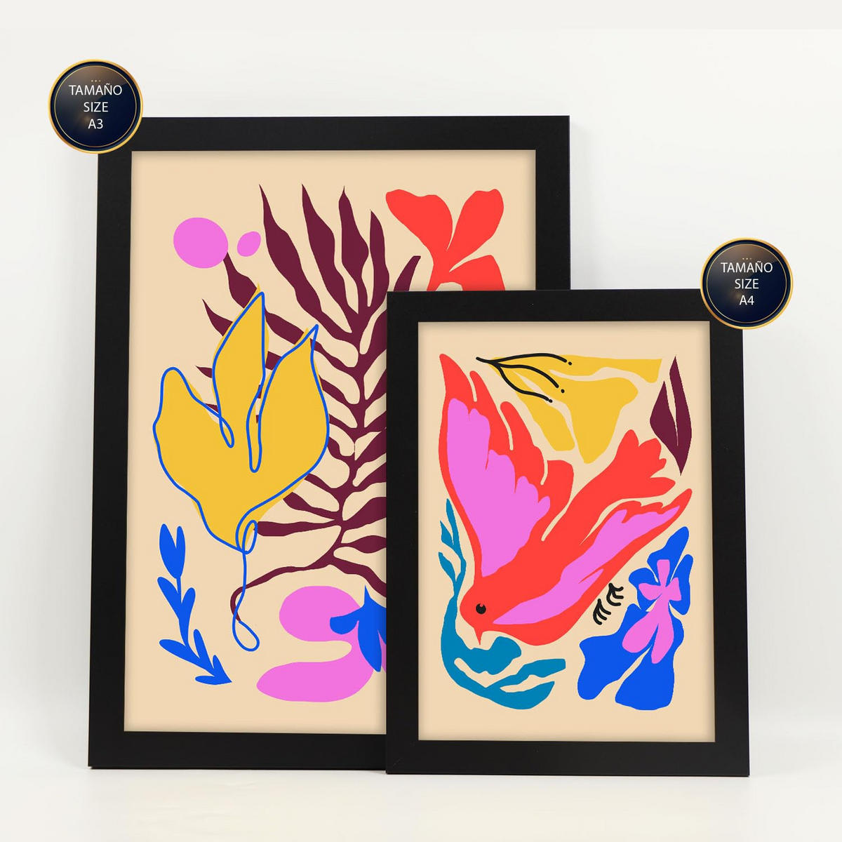 POSTER Set Mit 6 Malerisch 1 In Tiere Abstracts Ästhetische Dekorative Gemälde Für Ihr Wohnzimmer, Schlafzimmer, Zuhause A3 & A4 Schwarzer Rahmen - Schwarz, Papier (29/3cm) - Nacnic