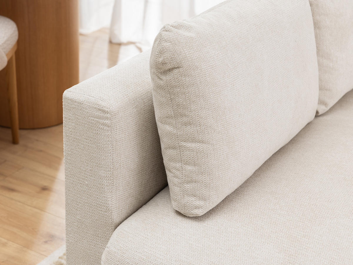 ECKSOFA Cardea in Bubble-Optik aus weichem Creme Strukturstoff mit hohem Sitzkomfort - Ottomane links - Creme/Schwarz, Holz/Textil (170/230cm) - S-Style Möbel