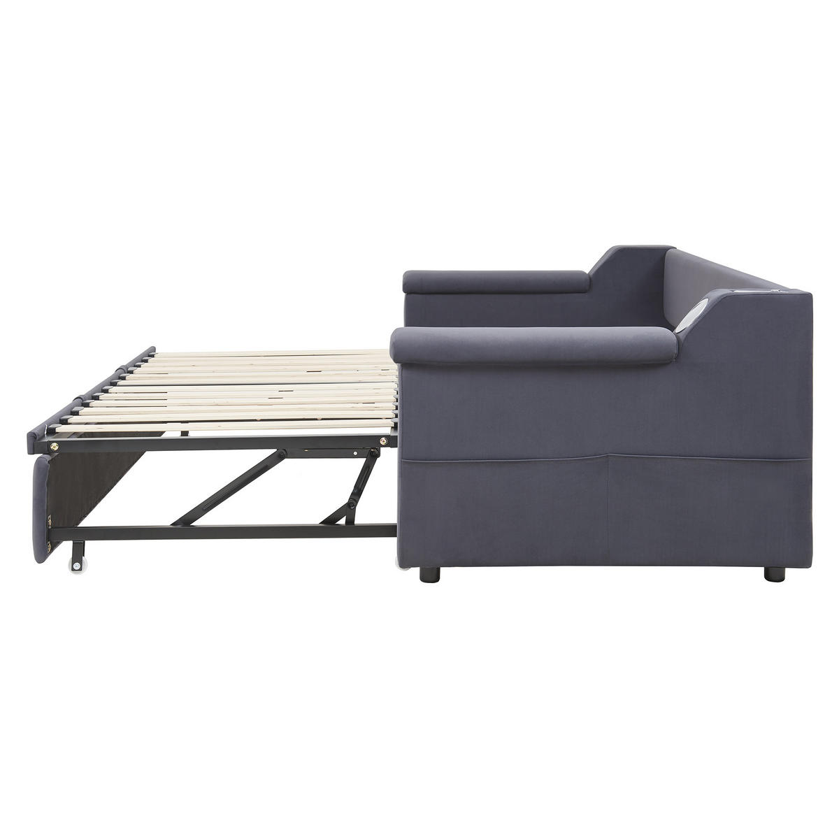 POLSTERBETT 90/180X190 cm Mit USB-Ladeanschluss in Samtstoff，Grau - Grau, Textil (90/190cm) - KOMHTOM