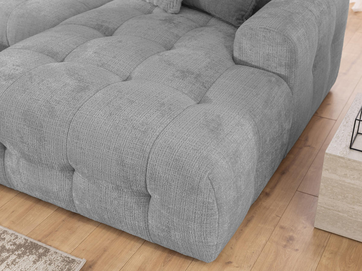 WOHNLANDSCHAFT Kozy im Bumpy-Design mit fester Rückenlehne aus weichem Hellgrau Chenille-Stoff - Hellgrau/Schwarz, Holz/Kunststoff (323/79/161cm) - S-Style Möbel