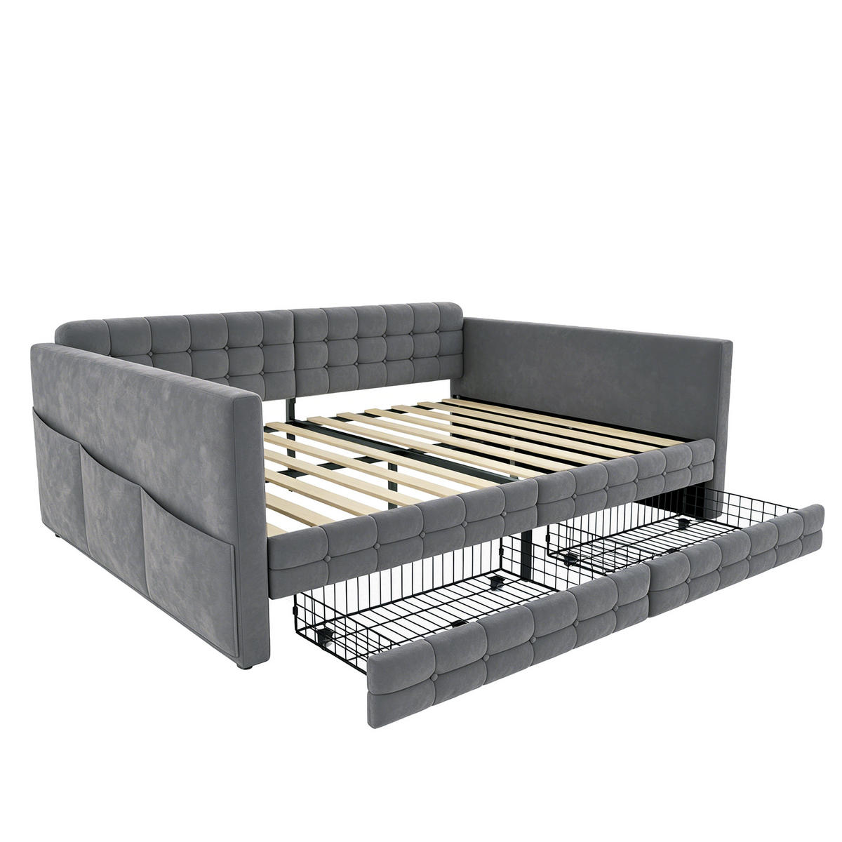 POLSTERBETT 140x190cm Schlafsofa Samt Stauraum Schubladen Grau - Grau, Textil (140/190cm) - FLIEKS