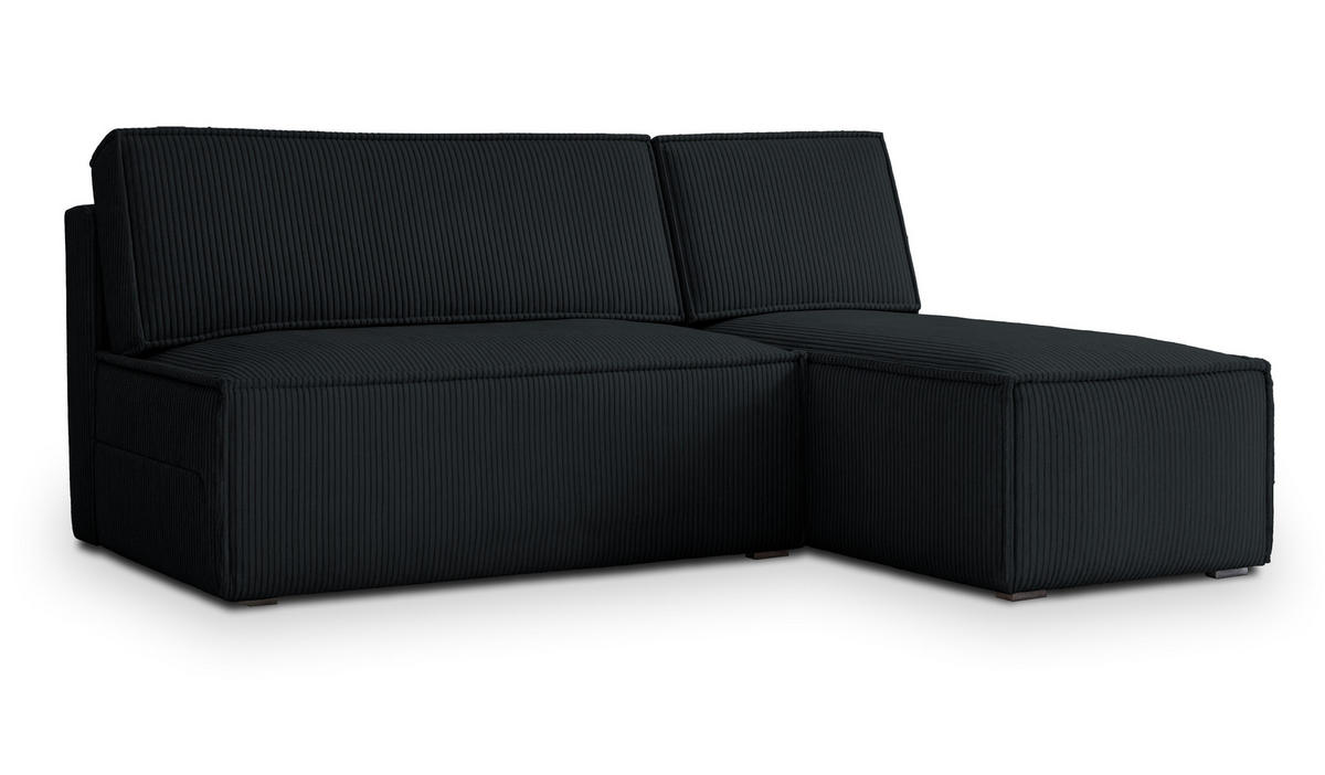 ECKSOFA BRISO P Schwarz Kordstoff mit Schlaffunktion - Schwarz, Holz (200/140cm) - MASSENO