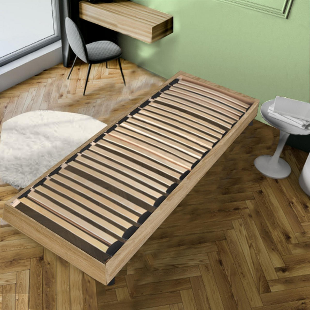 BETTRAHMEN SOMKIT mit Einlegerahmen/ 90x190, Eiche Gebleichte Dekor - Eichefarben, Holzwerkstoff (90/190cm) - Weber Industries