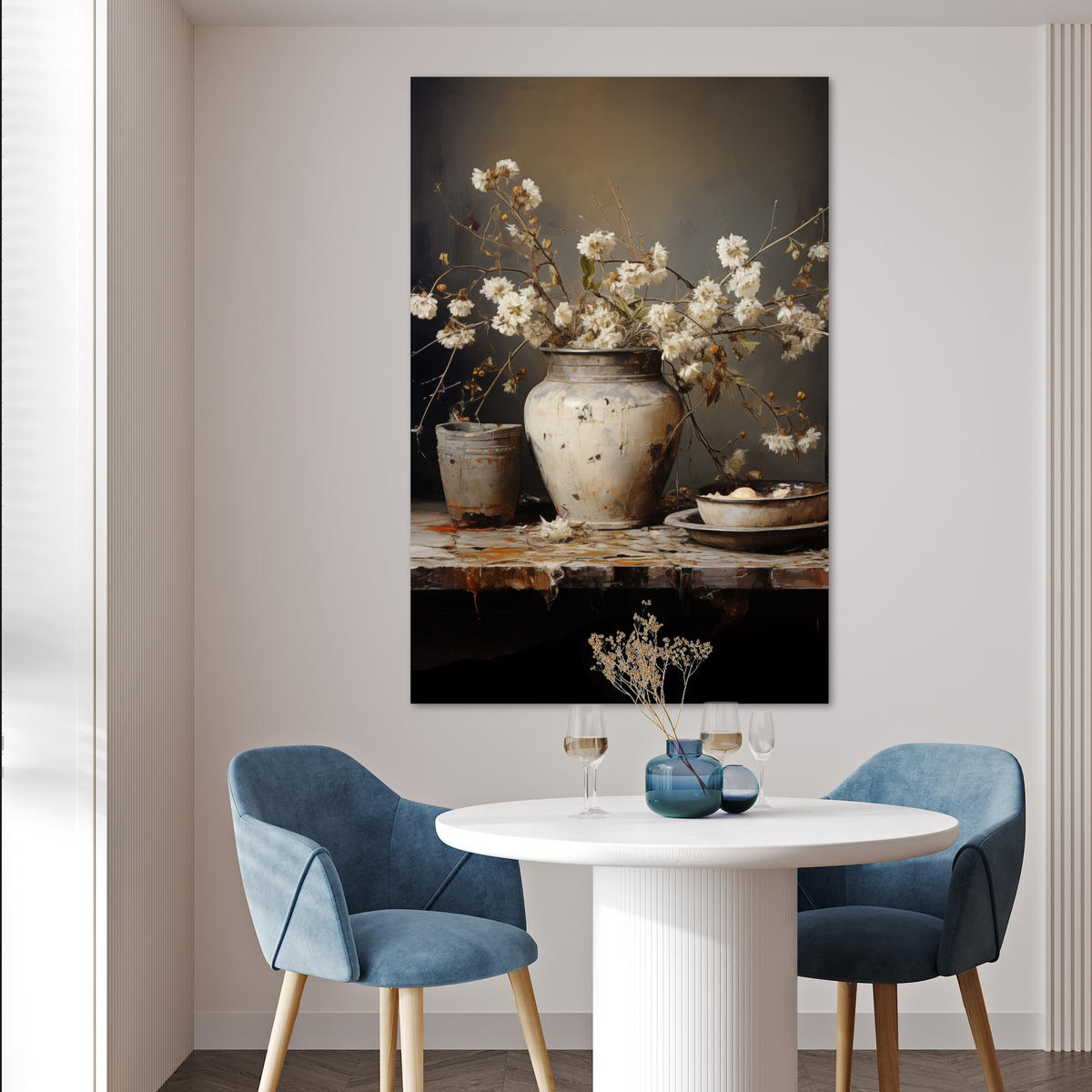 POSTER Stilleben - Blumen - Blumenstrauß - Vase - Wein 80x120 cm - Schwarz, Papier (80/120/0.1cm) - MuchoWow