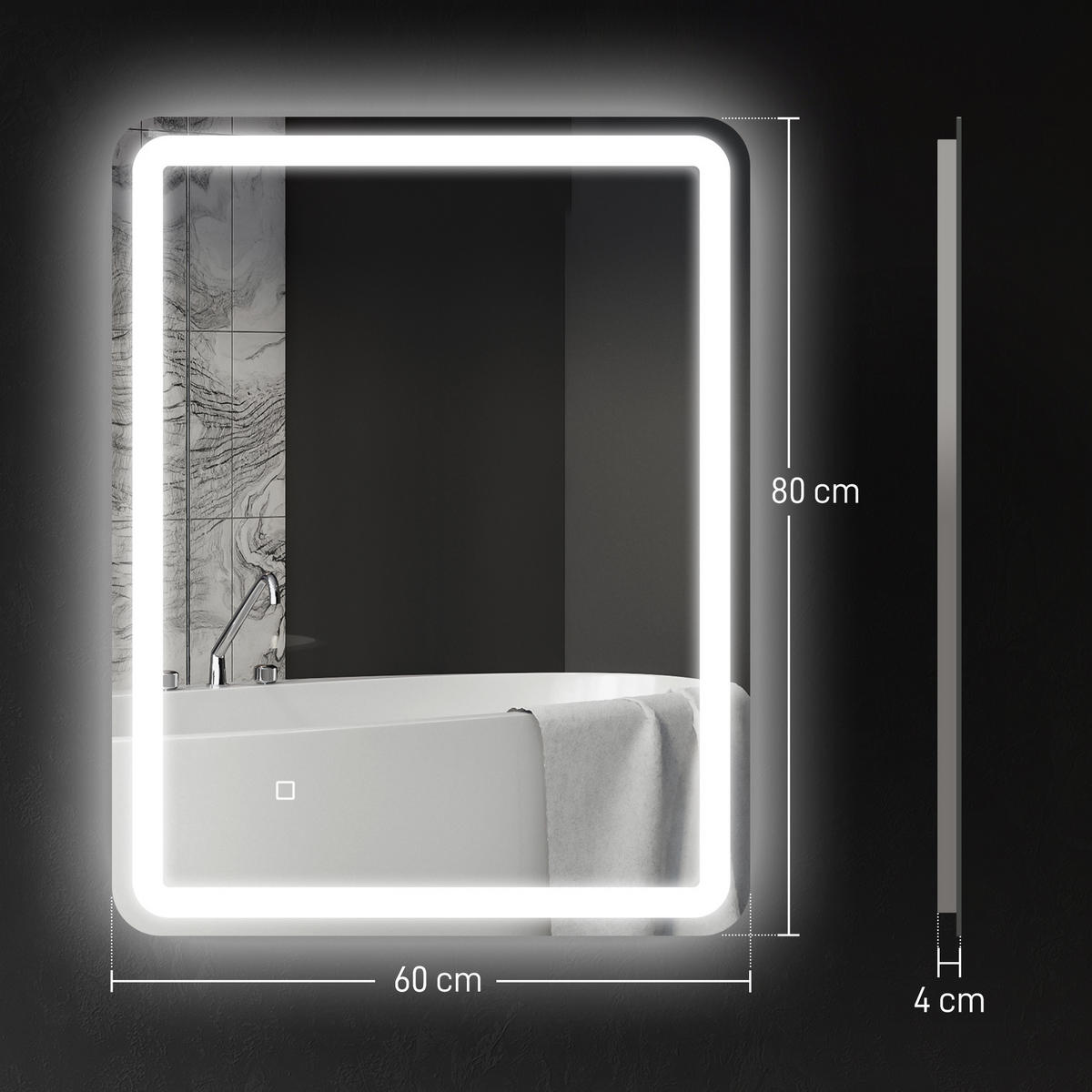 BADSPIEGEL Hartglas Silber - Silberfarben, Glas (60/4/80cm) - HOMCOM
