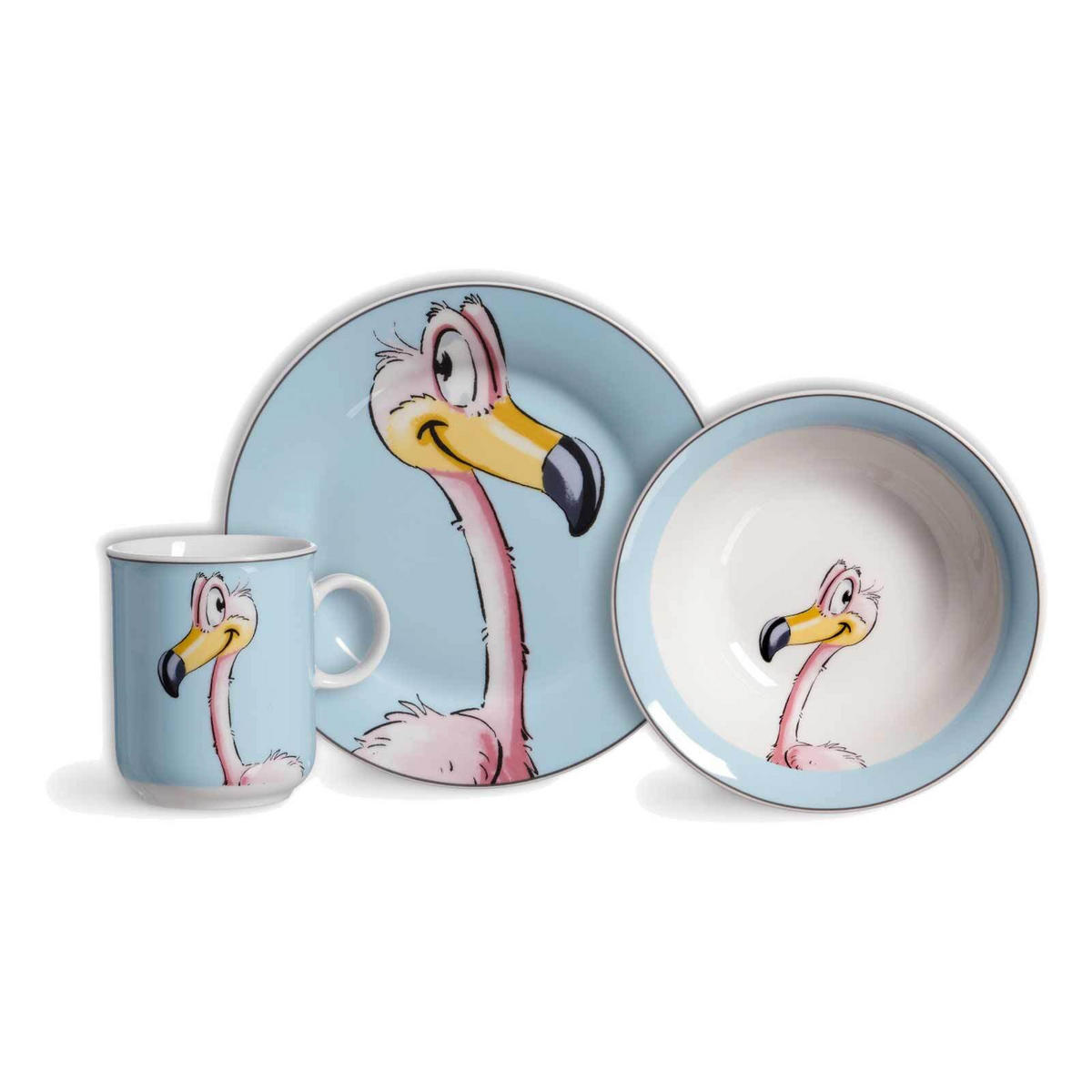 KINDERGESCHIRR + TISCHMATTE Happy Zoo Flamingo 4er Set - Türkis, Keramik (1/1/1cm) - Ritzenhoff Breker