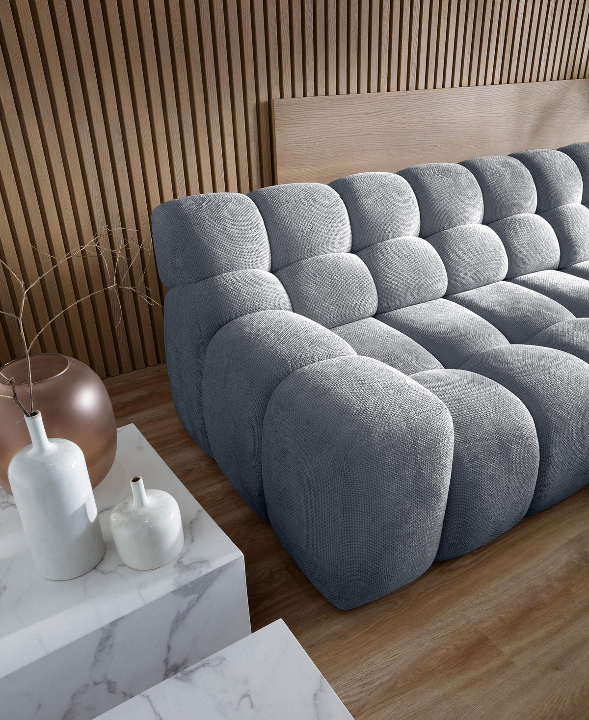 ECKSOFA CAMPILE mit modernem Design, Grau, Rechts, 297x180 cm - Grau, Holz/Textil (288/119cm) - DomoHome