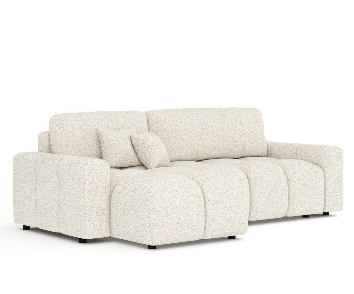 ECKSOFA MIT SCHLAFFUNKTION Ucci Creme Plüschstoff - Creme/Schwarz, Holz/Holzwerkstoff (233/142cm) - Maison de Reve