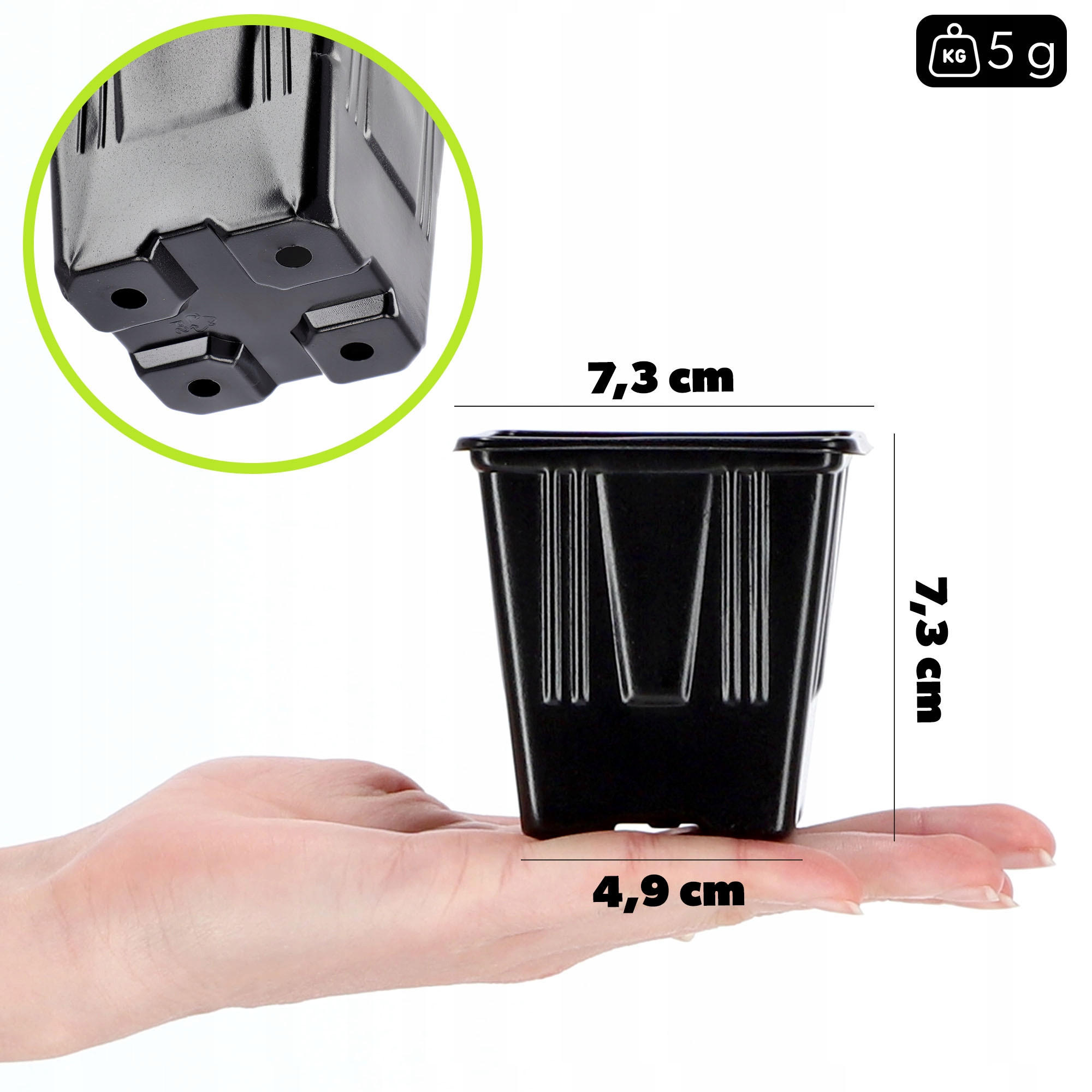 SAMENTOPF, quadratisch, 7 cm, 12 Stück - Schwarz, Kunststoff - KADAX