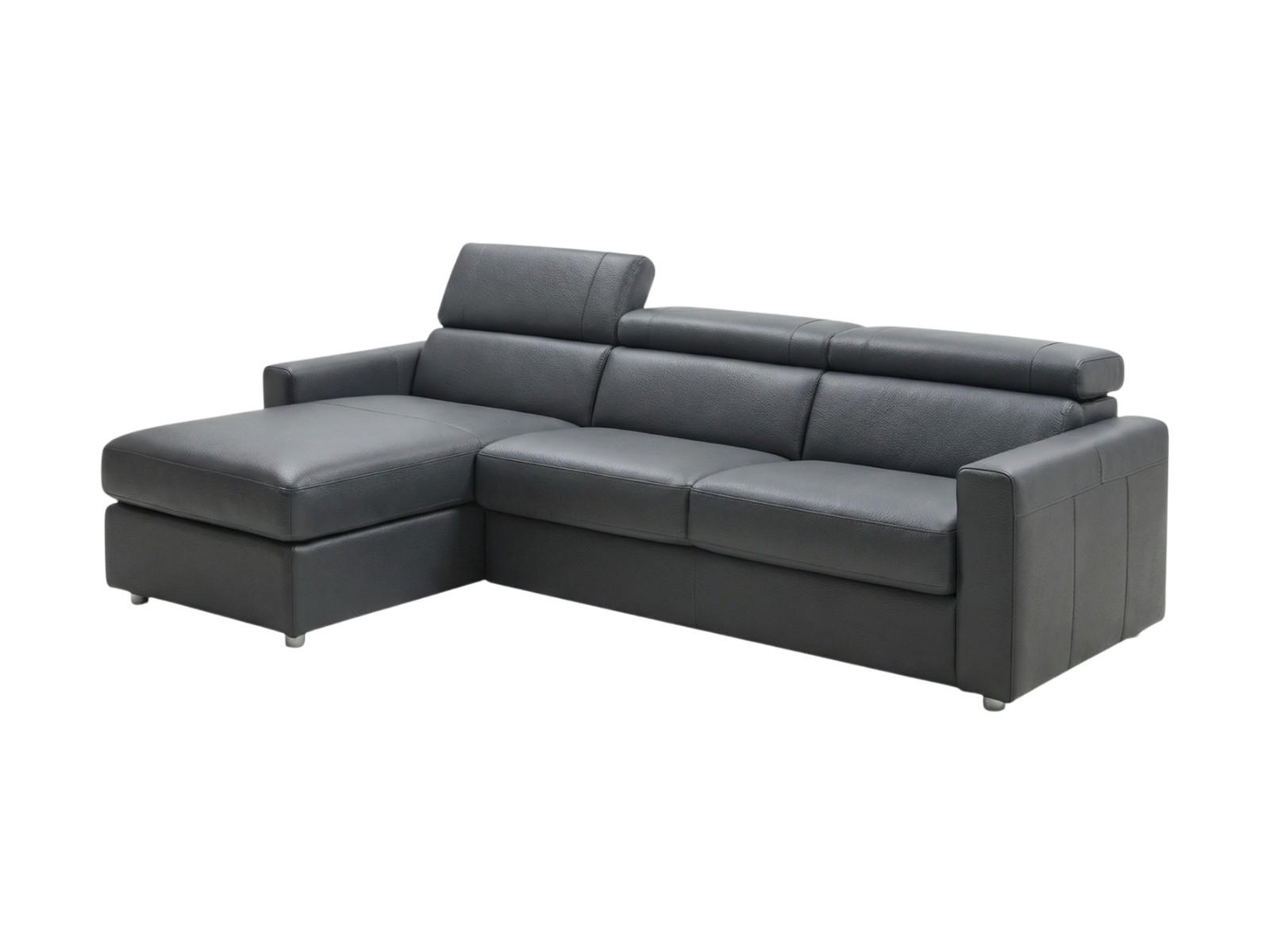 ECKSOFA Morris Echtleder mit Bettfunktion Anthrazit - Anthrazit, Leder/Metall (170/223cm)