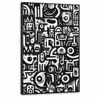 LEINWAND Bilder mit Rahmen - Symbole - Abstrakt - Grafik - Schwarz - 90x140 - Schwarz, Textil (90/140cm) - MuchoWow