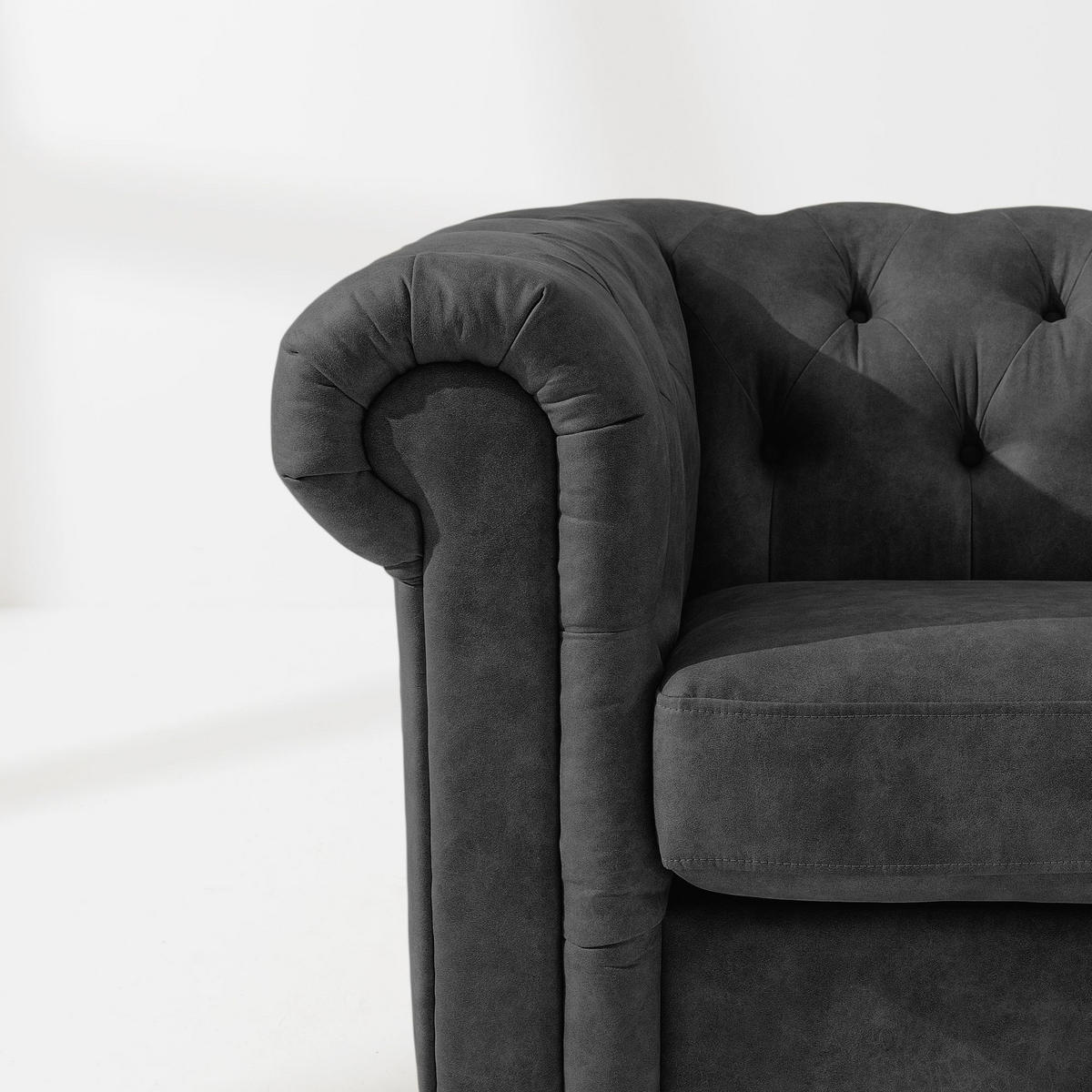 3-SITZER-SOFA GRAVO Chesterfield, Kunstleder - Wengefarben/Anthrazit, Leder/Holz (202/72/95cm) - KONSIMO®