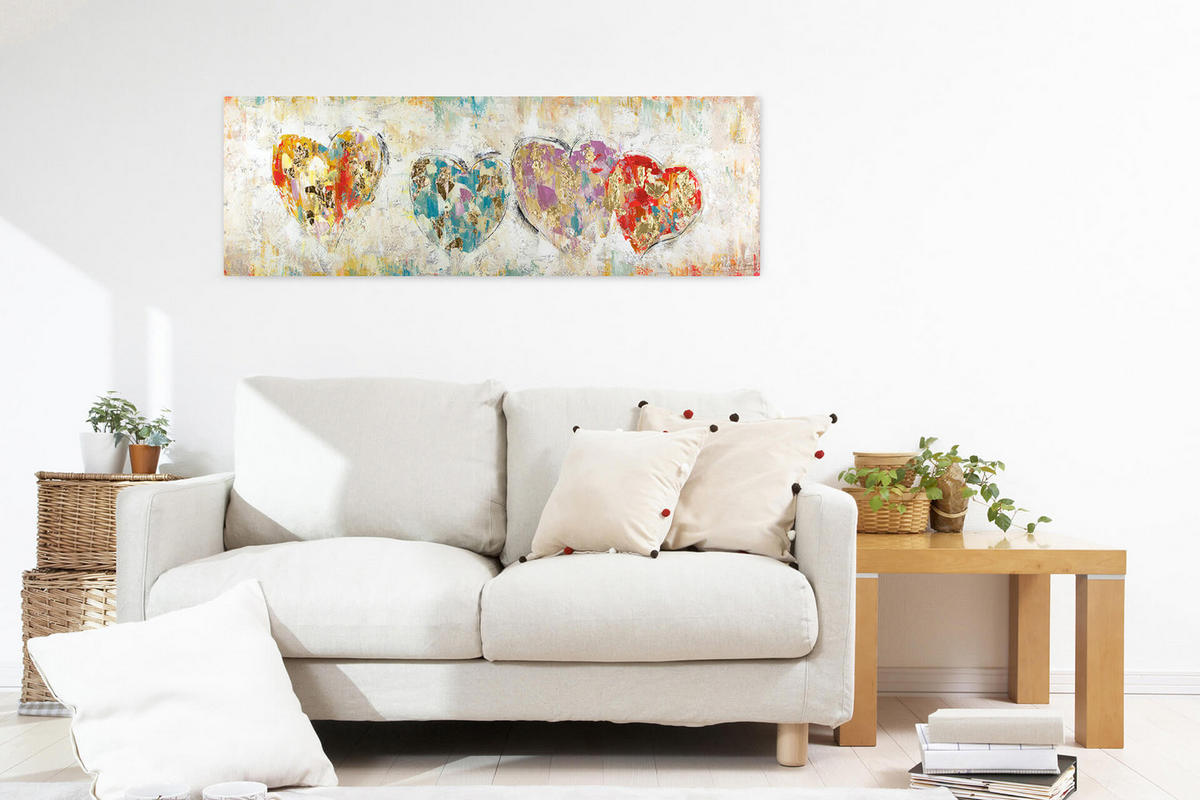 ÖLGEMÄLDE 150/50 cm - Türkis/Pink, Holz/Textil (150/50cm) - KUNSTLOFT