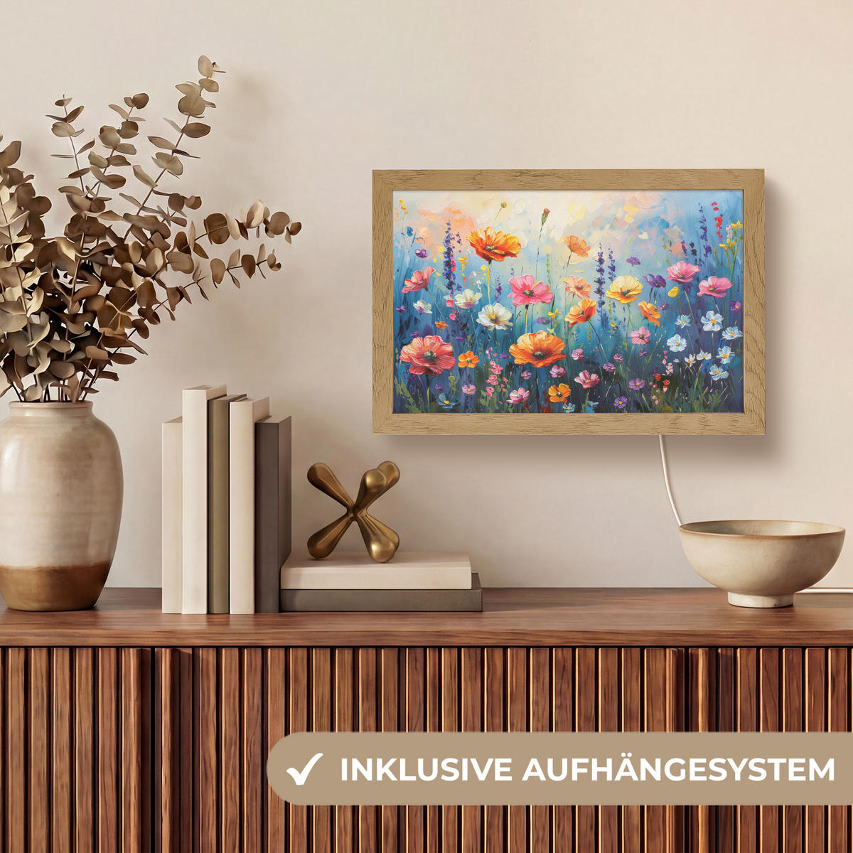 NÁSTĚNNÁ LAMPA Květiny - Příroda - Akvarel - Umění 30x20 cm - různobarevná, kompozitní dřevo (30/20/8cm) - OnlyWow