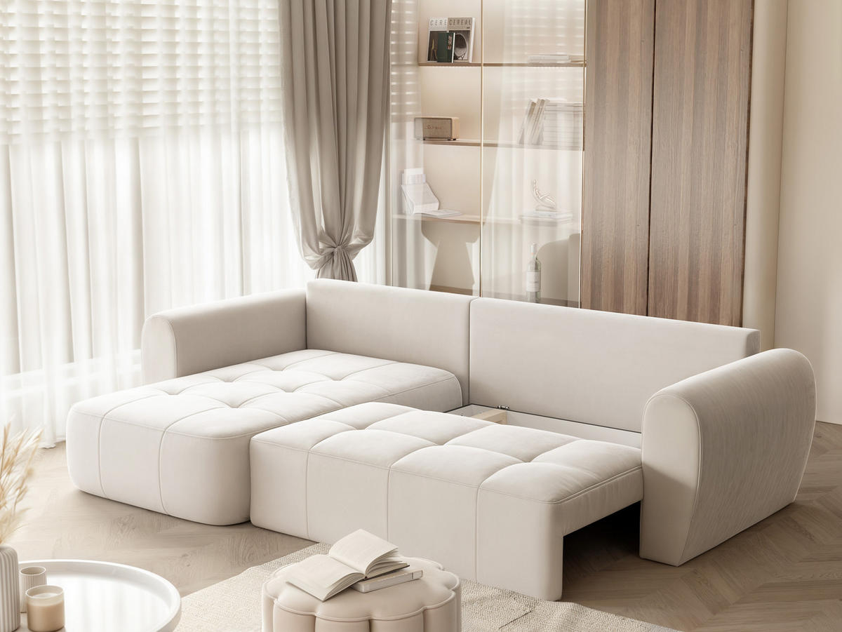 ECKSOFA RAVEN mit Schlaffunktion und Bettkasten Creme - Creme, Holzwerkstoff/Kunststoff (250/90cm) - Idohome