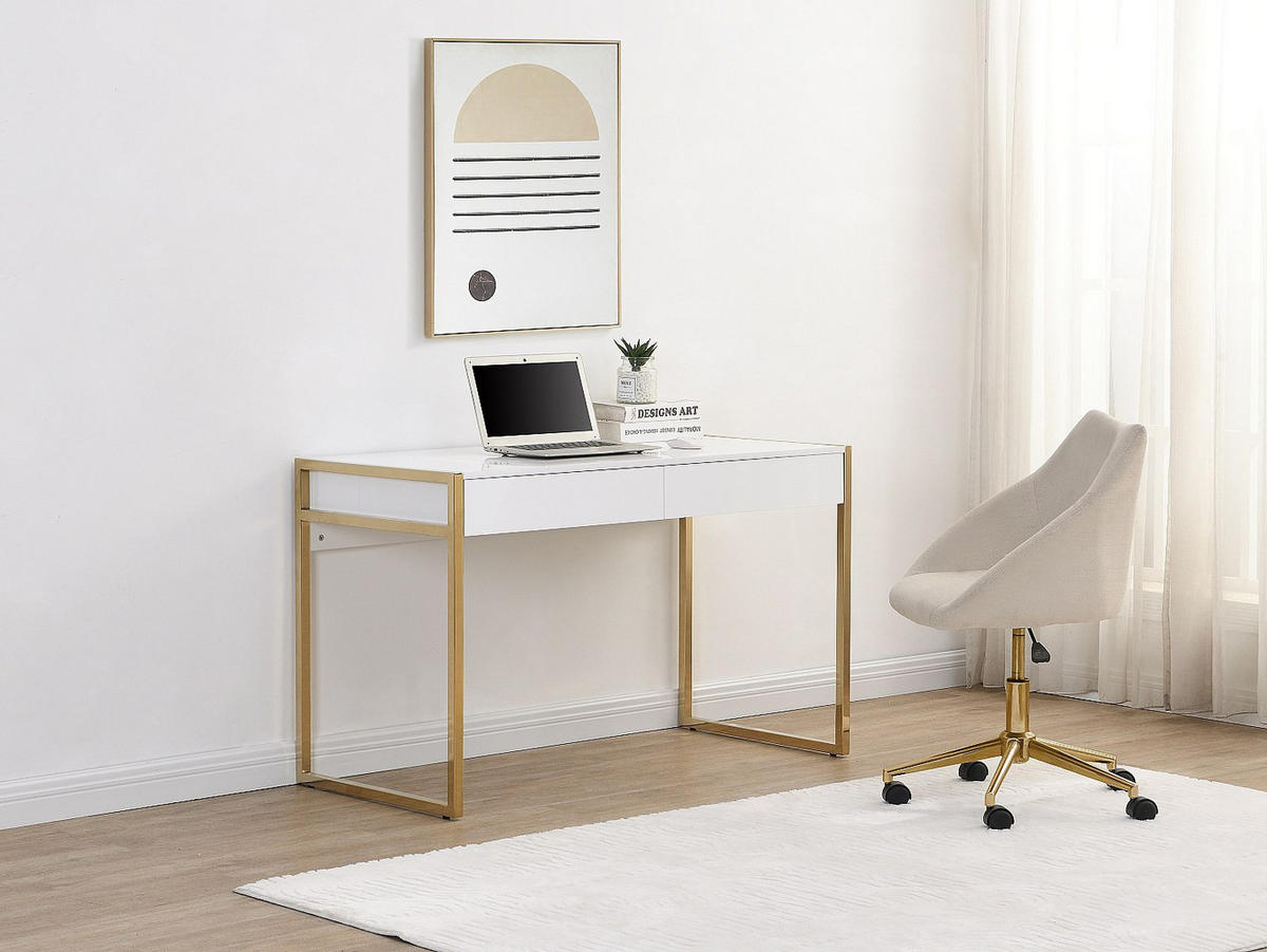 SCHREIBTISCH mit 2 Schubladen - MDF & Metall - Goldfarben & Weiß - MASON - Weiß, Holz (60/120/75cm) - Pascal Morabito