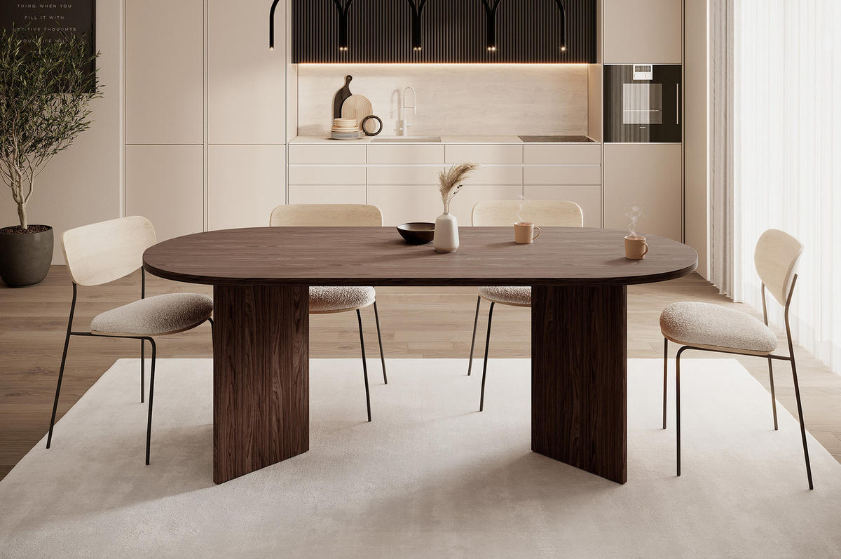 ESSTISCH Ovo Holzoptik Nussbaum Wisconsin 204/90/75 cm - Braun, Holzwerkstoff (204/90/75cm) - Selsey