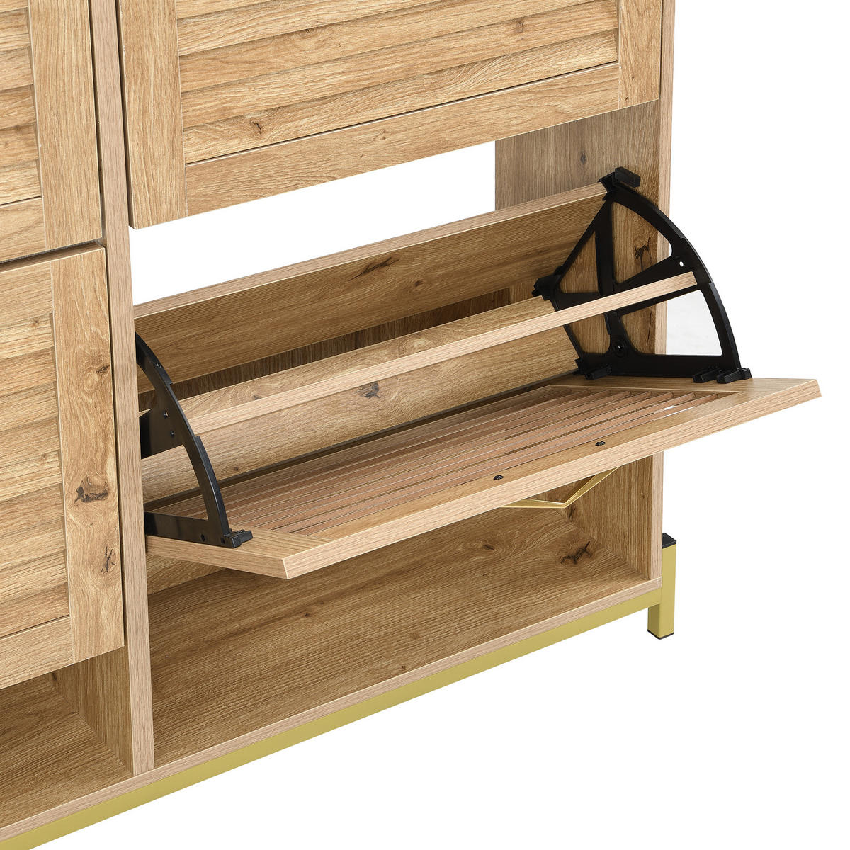 SCHUHSCHRANK in Naturfarben Schuhkipper mit 4 Türen für Eingangsbereich und Flur, B108.5/T24/H100 cm - Goldfarben/Naturfarben, Holzwerkstoff/Metall (108.5/100/24cm) - STILVORA
