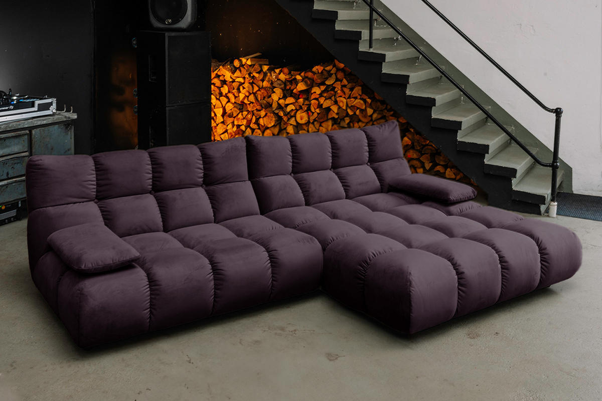 ECKSOFA VIVIEN Violett Velvet - Violett/Schwarz, Kunststoff/Textil (290/178cm) - KAWOLA