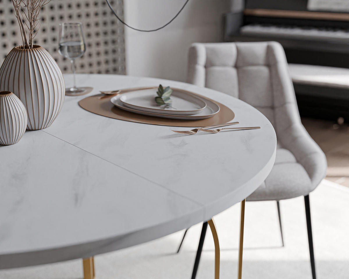 AUSZIEHTISCH ASTRO 120/76 cm, Gold / Bianco (Weiß) - Perlmutt, Holzwerkstoff/Metall (120/120/76cm) - Idohome