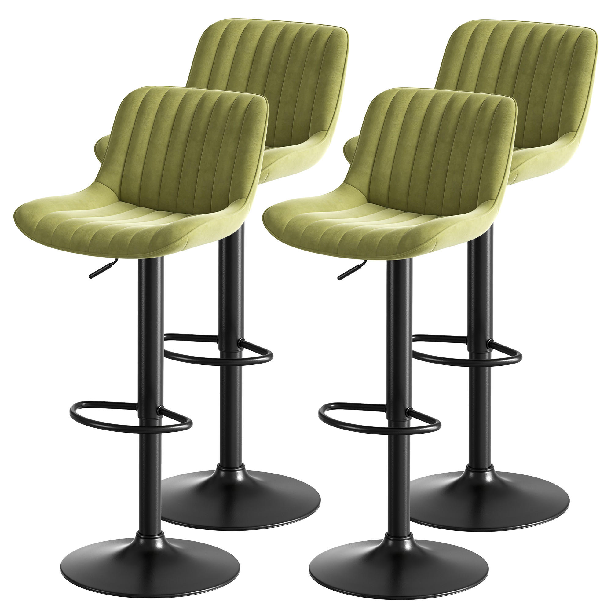 BARHOCKER 4er-Set Grün mit Samtbezug, höhenverstellbar und 360° drehbar - Grün, Metall (47/87/46cm) - PANGIVO