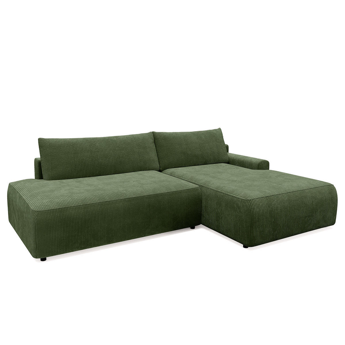 ECKSOFA mit Schlaffunktion - Longchair - Schwarz/Grün, Kunststoff/Textil (253/167cm) - home24