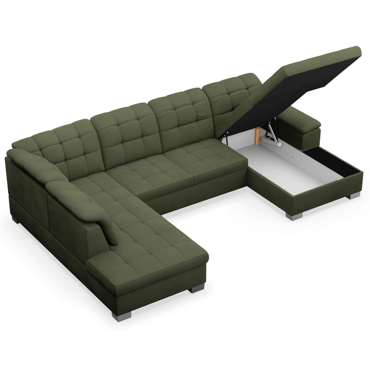 WOHNLANDSCHAFT Jamaal Khaki rechtsseitig - Schwarz/Grün, Textil (330/106/212cm) - Selsey