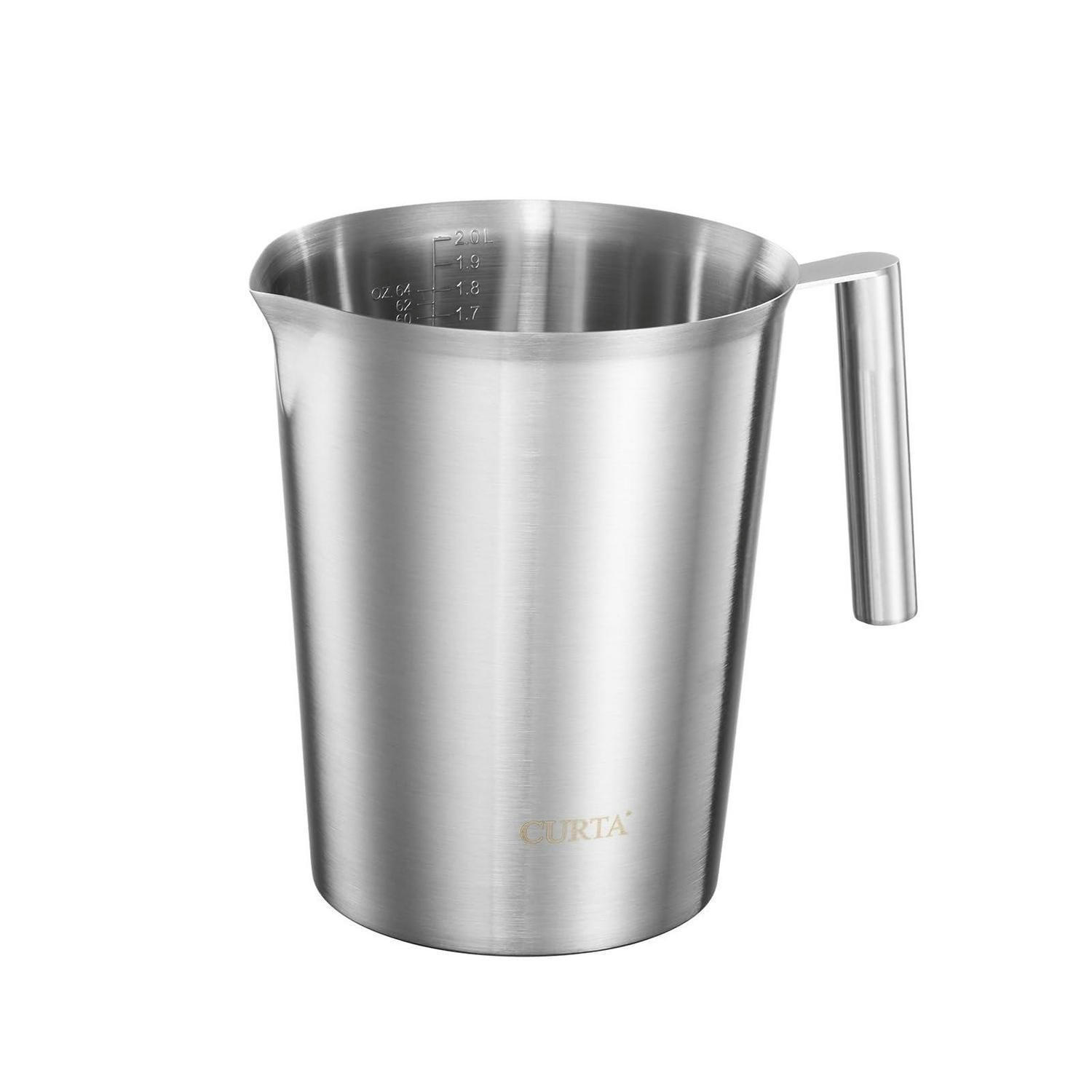 MESSBECHER Edelstahl 2000 ml mit Griff und Ausguss - Silberfarben, Metall (2L)