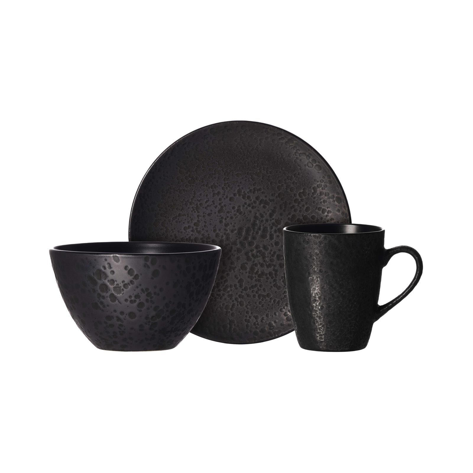 FRÜHSTÜCKSSERVICE Kitwe schwarz-grau 12er Set - Schwarz/Grau, Keramik (1/1/1cm) - Ritzenhoff Breker