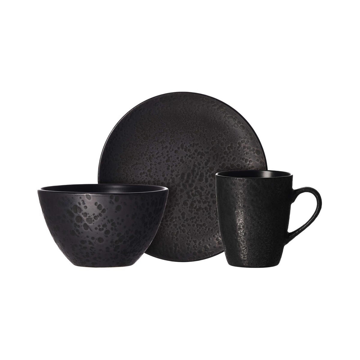 FRÜHSTÜCKSSERVICE Kitwe schwarz-grau 12er Set - Schwarz/Grau, Keramik (1/1/1cm) - Ritzenhoff Breker