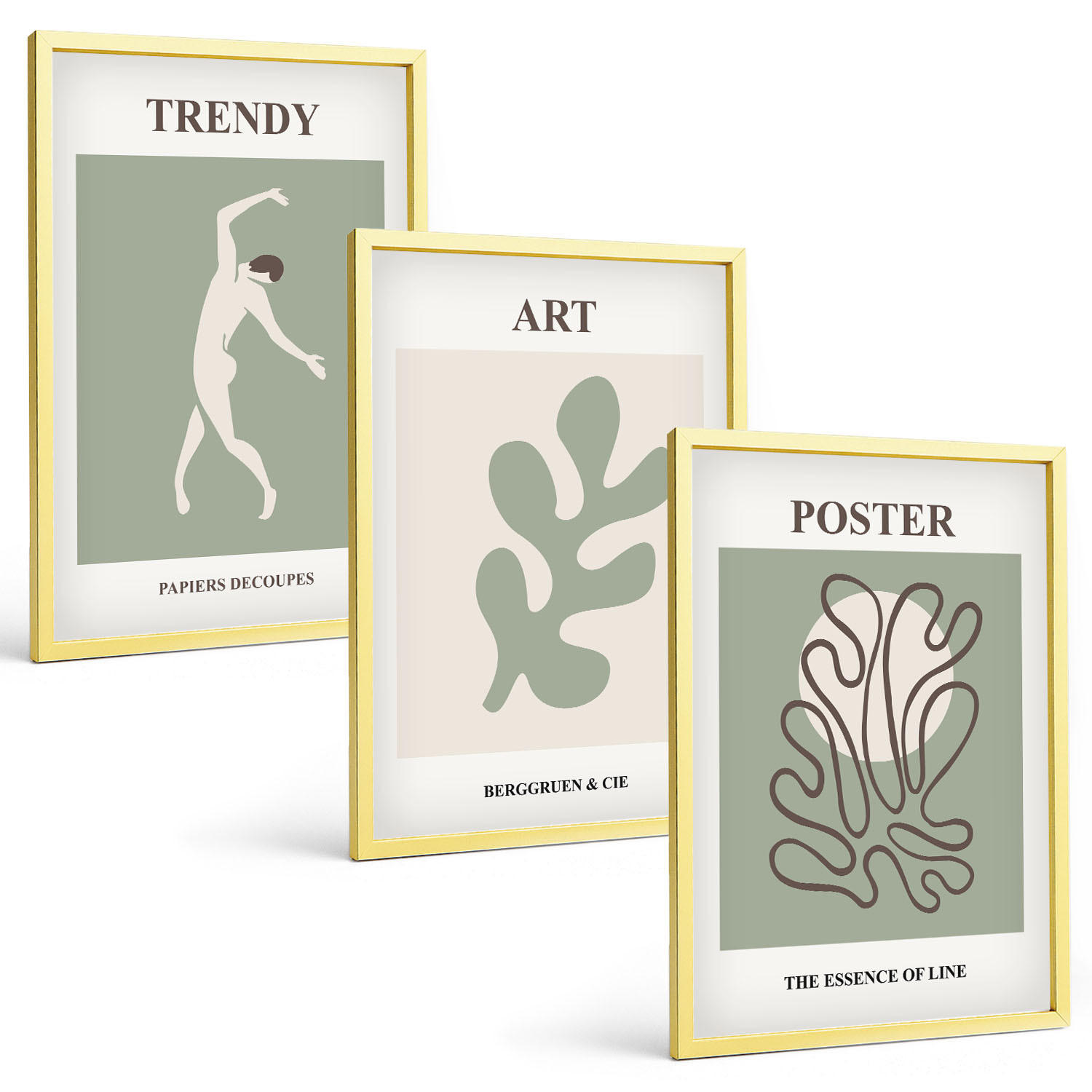 BILDER SET 3er Set - 40x60 cm Goldrahmen - Abstrakte Pflanzenfiguren - Goldfarben, Kunststoff (40/60cm) - TULUP